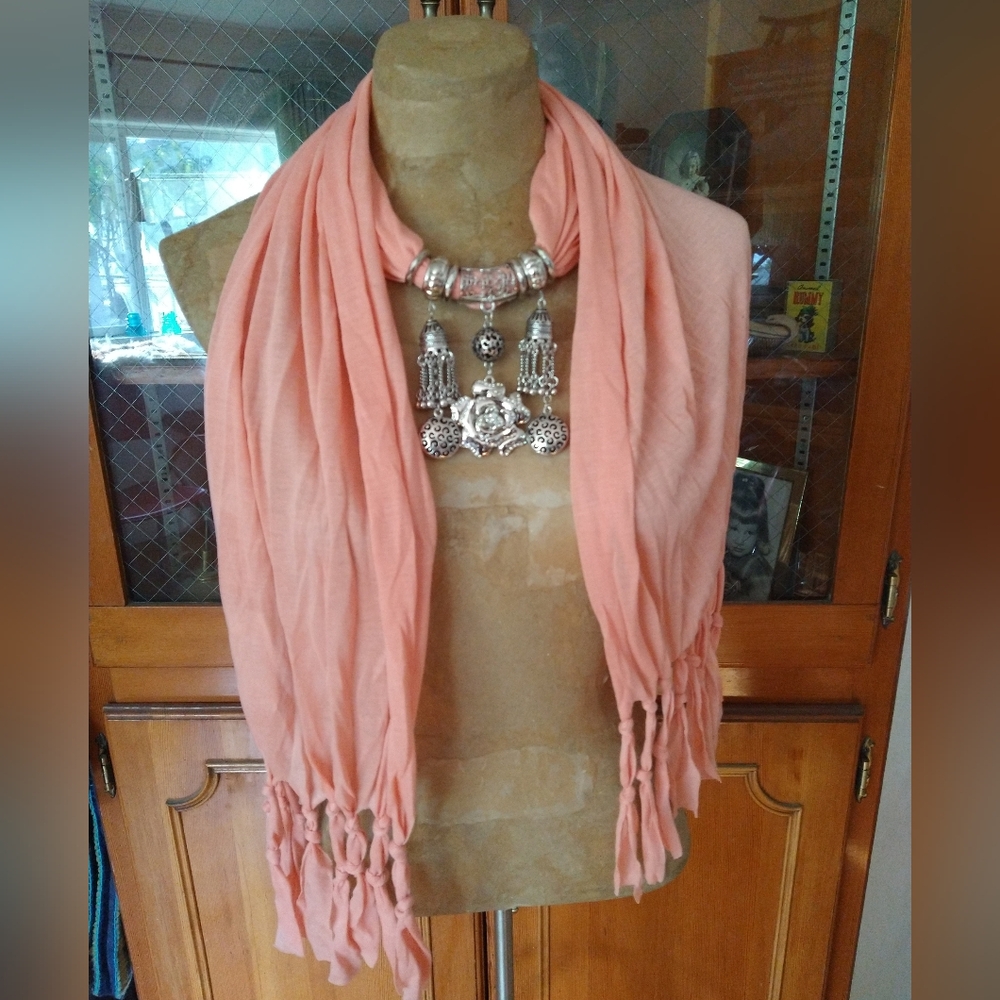 Pretty Angel Bejeweled Silk Blend Peach Scarf